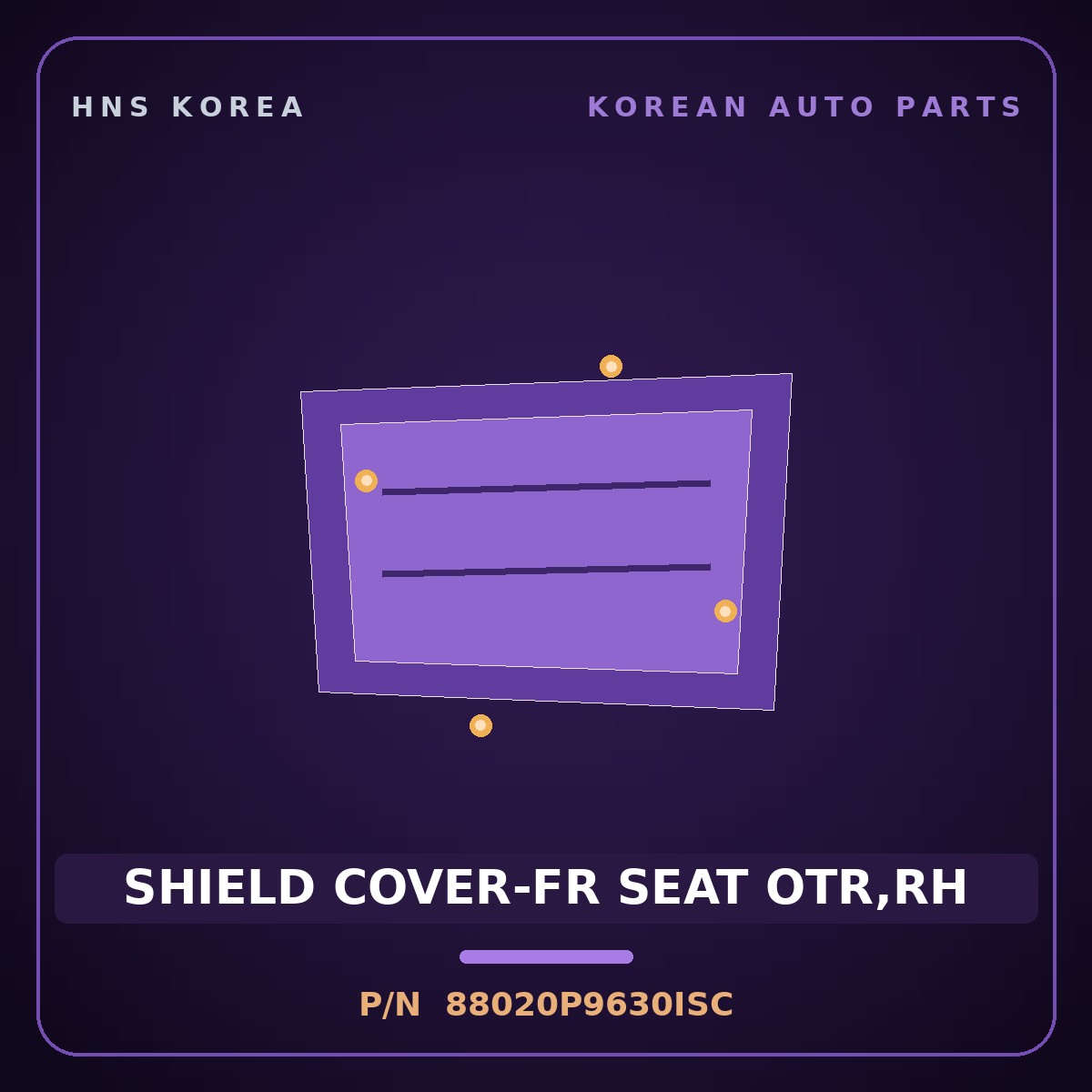 Genuine Mobis SHIELD COVER-FR SEAT OTR,RH 88020P9630ISC for Palisade 2025 HNS Parts Korea