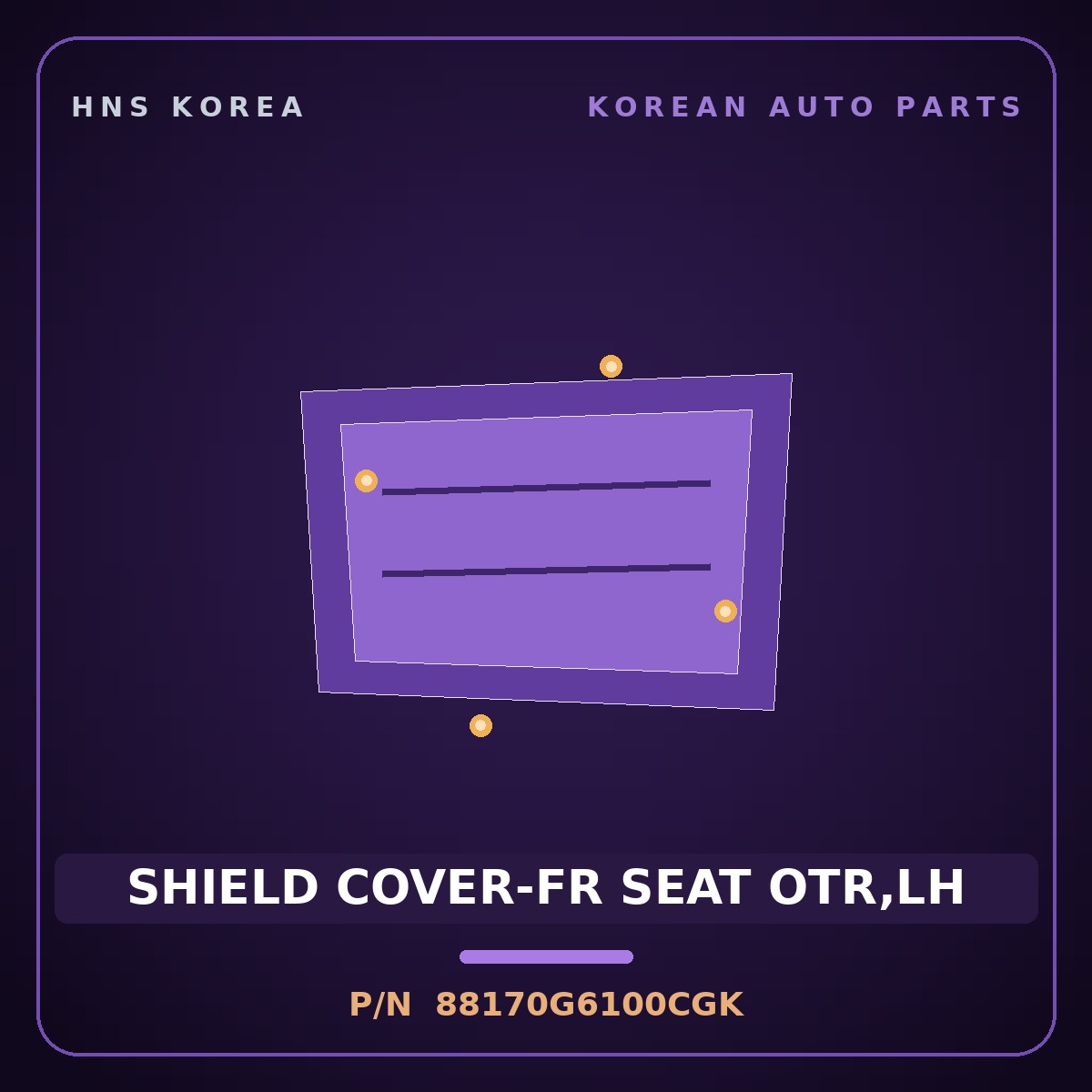Genuine Mobis SHIELD COVER-FR SEAT OTR,LH 88170G6100CGK for Morning 2017 HNS Parts Korea