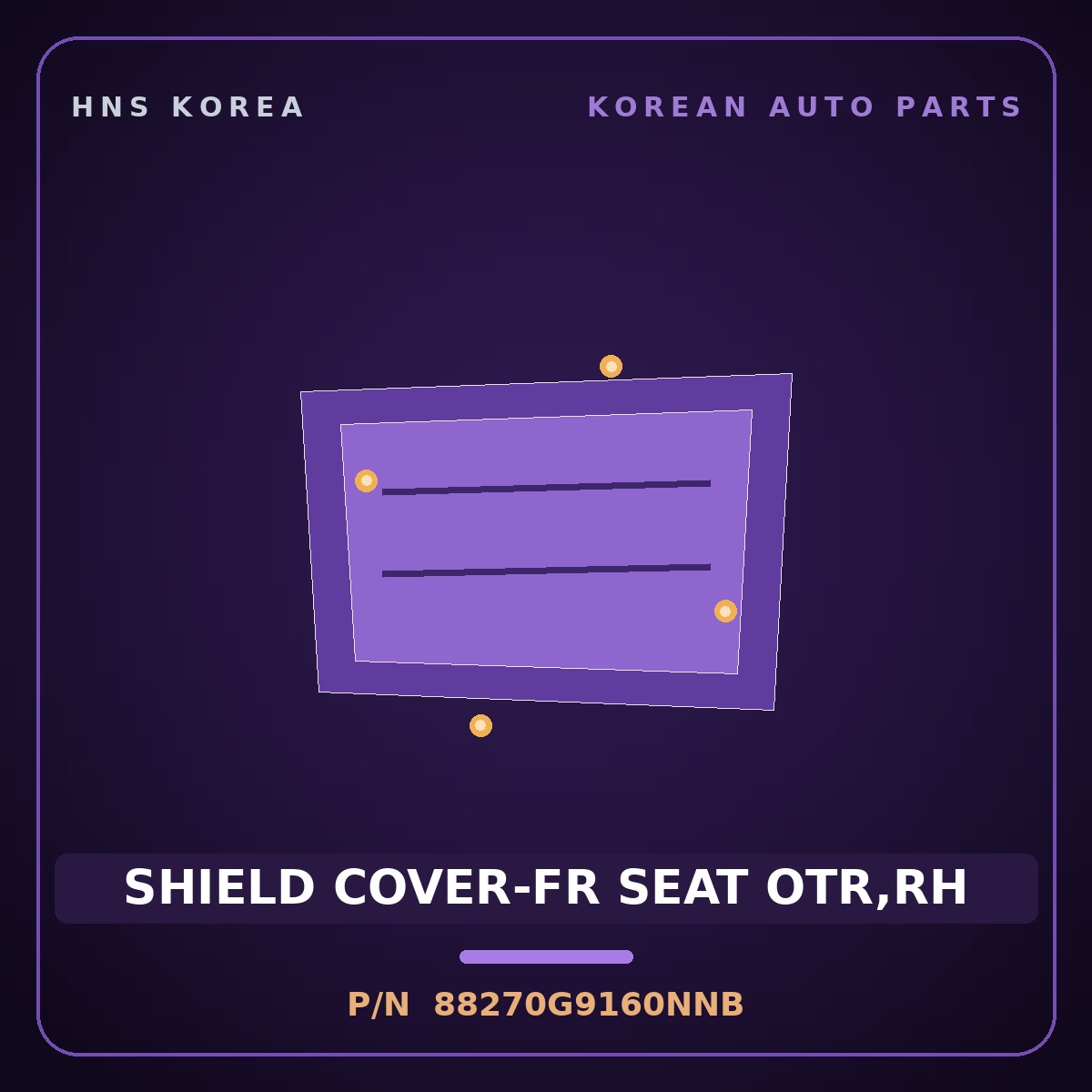 Genuine Mobis SHIELD COVER-FR SEAT OTR,RH 88270G9160NNB for G70 2021 HNS Parts Korea